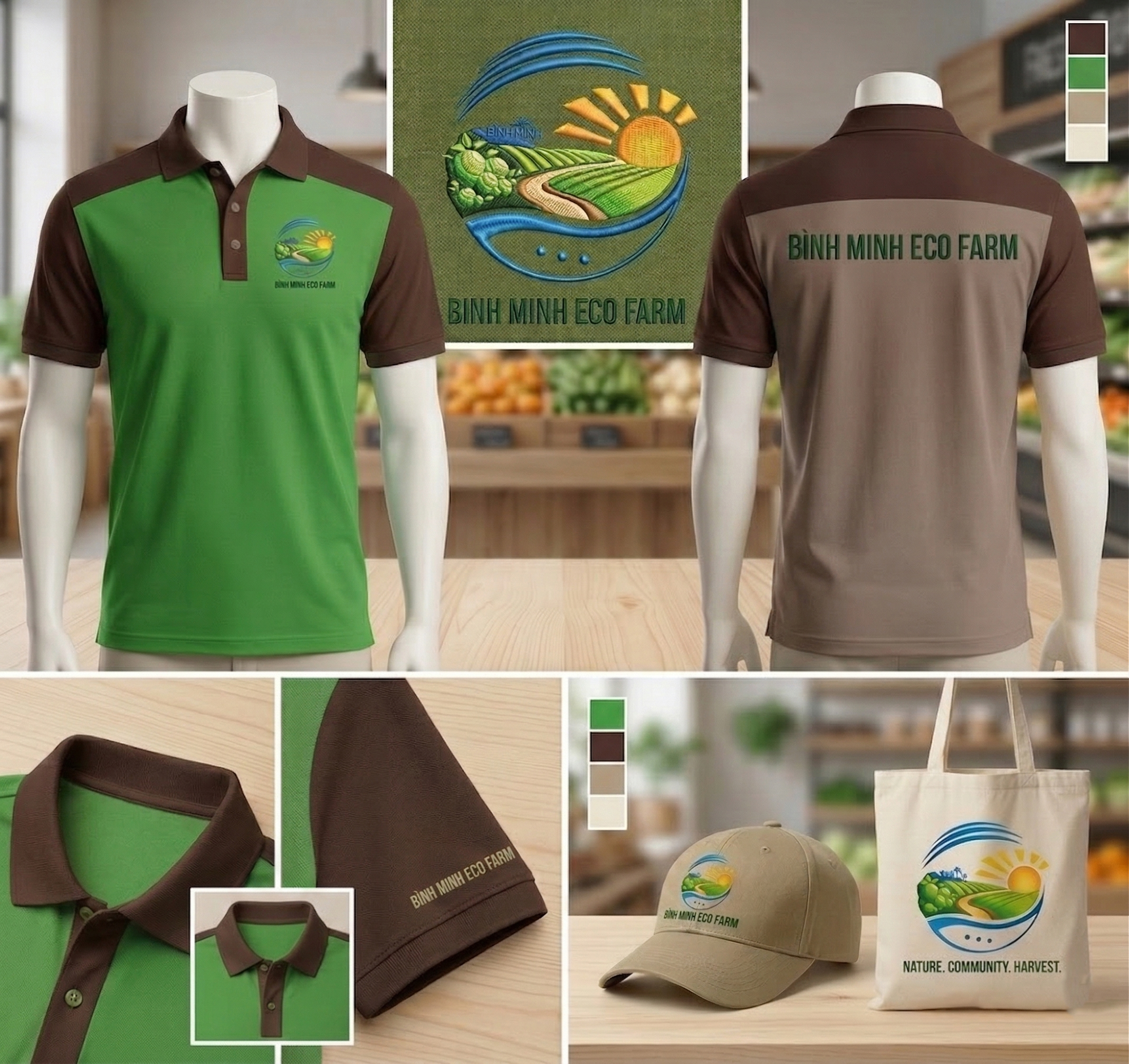 Chi tiết thiết kế áo Polo Bình Minh Eco Farm